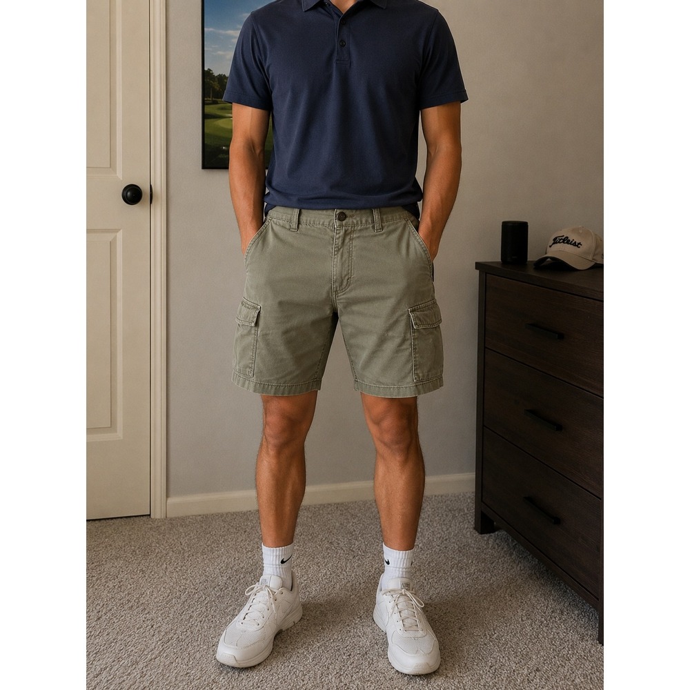 Tommy Hilfiger Mens Cargo Shorts Olive Green Cotton Twill Size 34